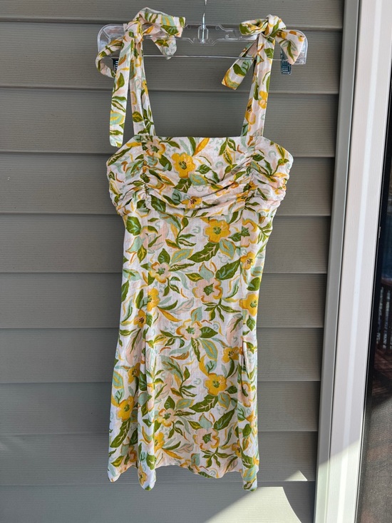 Zara Dresses & Skirts - Zara Yellow and Green Floral Tie-Shoulder Mini Dress